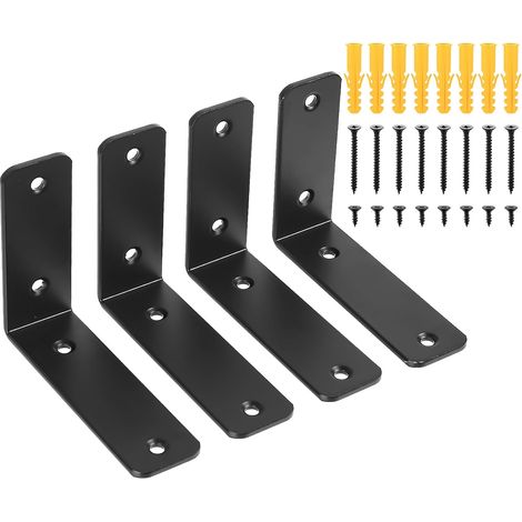 4 Pcs Equerre Etagere Murale, Support Etagere Murale, Équerre Étagère, Equerre Charge Lourde, Supports en L Equerre Murale, Supports d'étagère Industriels Noirs pour Bureau Domicile(125x100x38MM) (1/5)