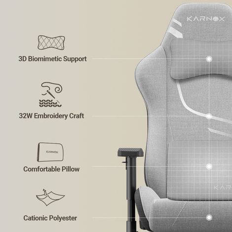 Fauteuil de Bureau KORNOX, Gaming Ergonomique en Tissu, Dossier Haut, Siège de Course Réglable, Accoudoirs Pivotants, Soutien Lombaire et Appuie-tête, pour Adultes et Ados, Gris Argent (1/5)