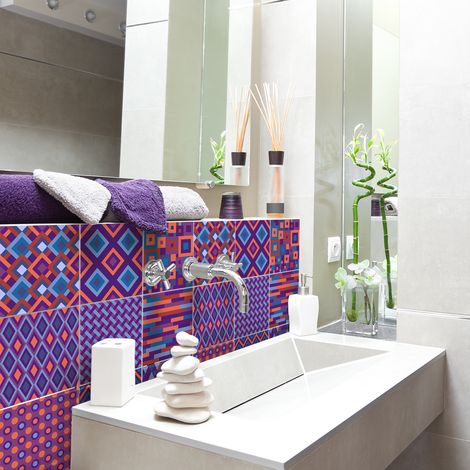 Sticker Mural Carrelage adhésif Cuisine Salle de Bain - 9 STICKERS CARRELAGES ETHNIQUE TOYONAKA - 9stickers20x20cm (1/5)