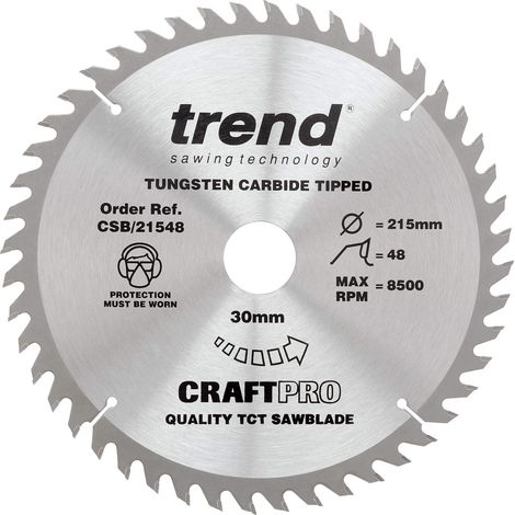 Trend Lama per sega circolare CraftPro Trimming Crosscut TCT, diametro 215 mm x 48 denti x foro 30 mm, punta in carburo di tungsteno, CSB/21548