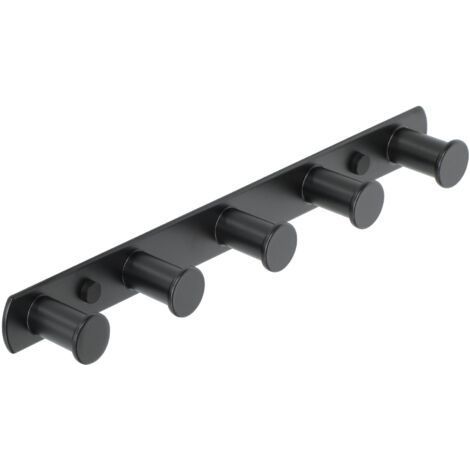 Perchero de pared con ganchos para toallas, toallero de pared atornillable para baño y cocina, acabado en acero inoxidable negro mate, 5 ganchos redondos. (1/4)