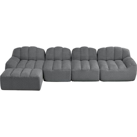 ELVMI Modulares Ecksofa 4-Sitzer mit Ottoman, ergonomischer Rückenlehne, aus Granuliertem Fleece, Grau (1/5)