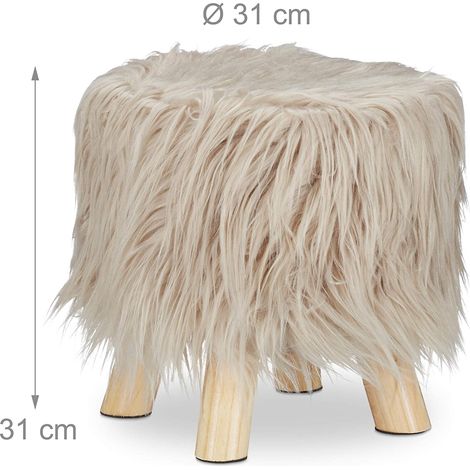 Taburete pelo pelo sintético puf 4 patas madera marrón 1300027962 (1/4)