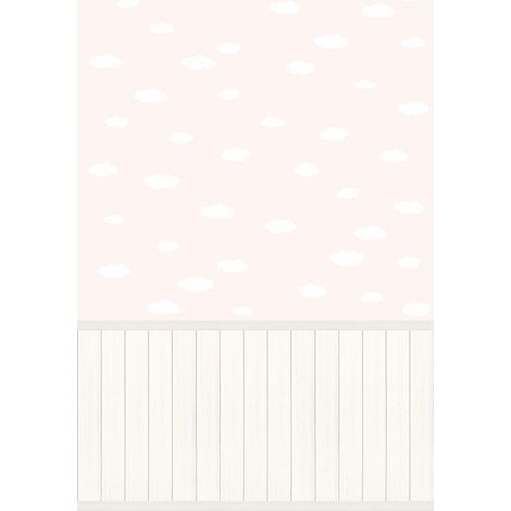 Papier peint nuages en rose pastel Papier peint en Vlies avec motif de nuages en optique lambris, idéal pour chambre de bébé (1/3)