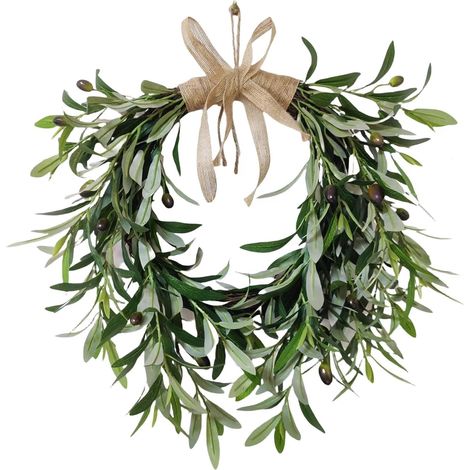 Guirlande Artificielle - Couronne en Forme de Cœur avec Feuilles d’Olivier Fausse - Décoration Murale Porte Fenêtre Mariage - 55 cm (1/5)