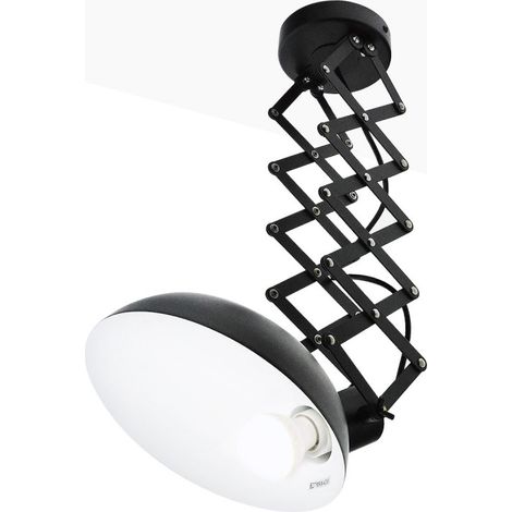 Plafonnier extensible ciseaux noir style industriel, E27 62cm