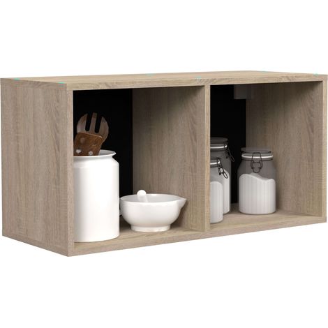 Módulo Cocina Superior Arko Estilo Industrial en Color Roble Áspero y Negro con 2 Huecos Abiertos 80x40x34 cm