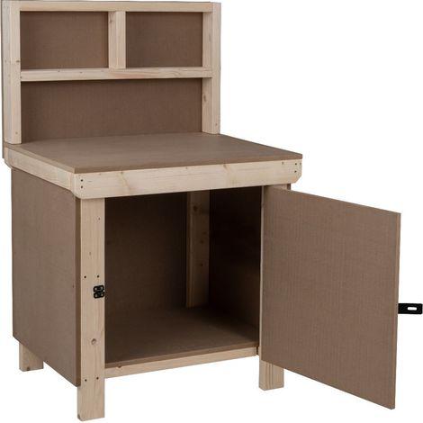 Wooden MDF Top Workbench With Lockable Cupboard (V.9) (H-90cm, D-70cm, L-90cm) with back panel (1/4)