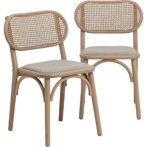 Chaise en orme clair et cannage Luzian (lot de 2) (1/5)