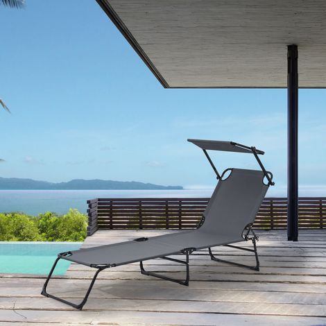 Sonnenliege Lomeda mit Sonnendach 187x53x27cm Dunkelgrau [casa.pro] (1/5)