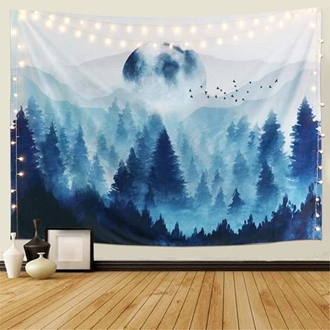 Wandteppich Nebliger Wald - Weißer Baum - Polyestergewebe - 150x130 cm