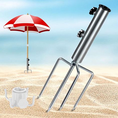 Pied de Parasol Plage,Pied parasol de peche avec 4 Crochets de Parapluie Assortis Réglable, Parasol pied crochet, Support parasol stand with lawn spike Extérieur pour Jardin,Plage,Plage,Prairie (1/5)