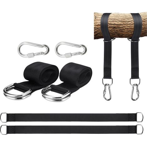 Système de fixation pour hamac de jardin, siège et chaise, sangle de suspension, activités de plein air, installation facile, mousqueton pour corde de balançoire (1/5)