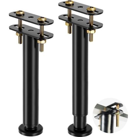 Bardusch - 2 Pieds de Lit Réglables en Hauteur 25-42 cm, Supports pour Traverse Médiane de Lit, Pieds de Soutien Centraux en Métal pour Cadre de Lit, Pieds de Remplissage pour Lit, Canapé, Armoire, Ta