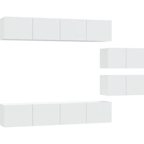 Conjunto de muebles mueble aparador TV televisión salón dormitorio salón 6 piezas madera de ingeniería blanco 020025024