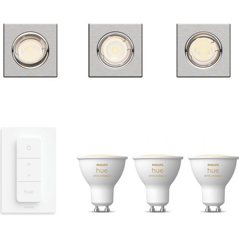 Philips Hue Peridot Set mit 3 nicht schwenkbaren Einbaustrahler GU10 (Nickel) Warm bis Kaltweißes Licht - Inkl. Dimmschalter - White Ambiance (1/5)