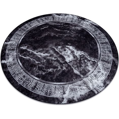 MIRO 51199.807 circle washing carpet Marble, greek anti-slip - black / white black round 80 cm
