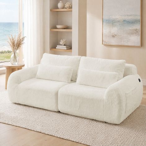 Canapé 2 places USB avec poche latérale beige OKMYHOME (1/5)