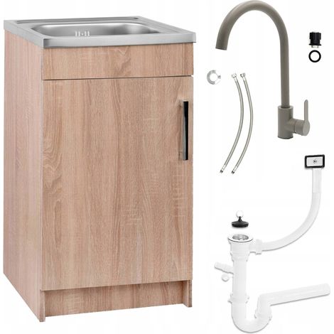 STAMAR  Küchenschrank 50x40 - Eiche Sonoma - mit Spüle und Hochdruckarmatur - platzsparend und funktional