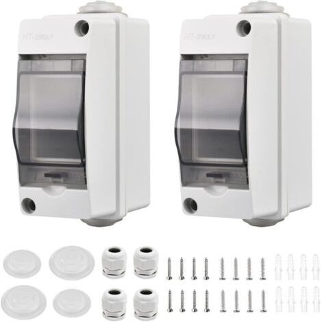 BUNTHAUS 2 Pièces Coffret Electrique Etanche Petit, Coffret Electrique Etanche Exterieur IP65 2 Modules, Avec 2 Connecteurs, pour une Utilisation à l'extérieur, dans les Jardins, Sites Industriels