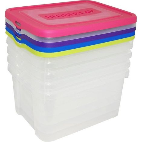 Curver – Lot de 5 boîtes de rangement 25l en plastique recyclé – Translucides avec couvercles amovibles – Idéales pour garage et atelier