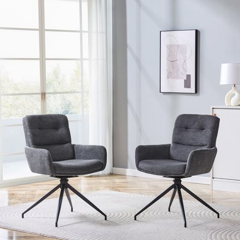 Pack de 2 sillas de comedor giratorias 360°, sillones cómodos y acolchados para salón con tapizado en tejido efecto lino, gris oscuro (1/5)