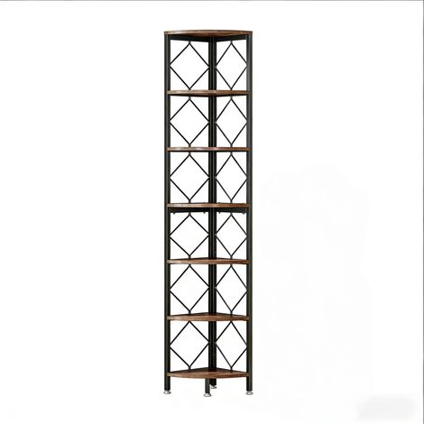 Mensola angolare stretta a 7 livelli 35 x 35 x 200 cm in metallo e legno (1/5)