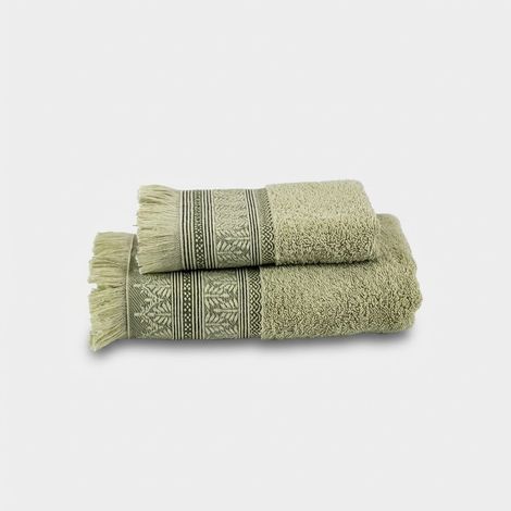 Set asciugamani bagno in cotone 1+1 Lunelle - Verde (1/3)