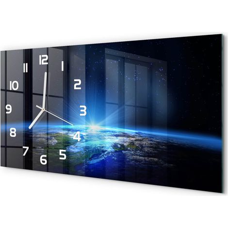 Horloge Murale Panoramique en Verre 60x30 cm Décorative Moderne Salon Cuisine Planète Terre (1/5)