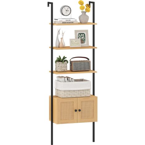 COSTWAY 5-Tier Ladder Bookcase 184CM Tall Wall-Mounted Bookshelf-Natural (1/5)