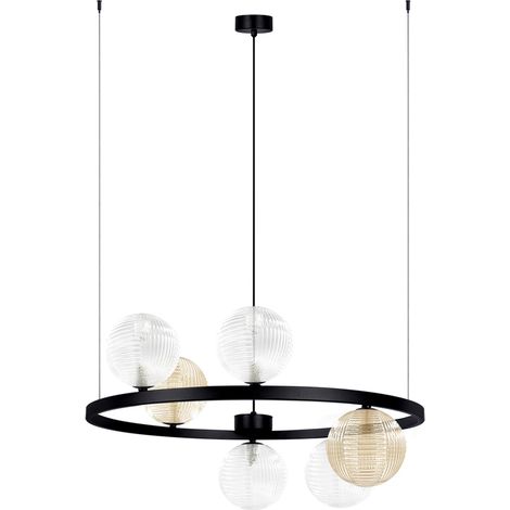 Suspension moderne anneau noir verre ambre 6xG9 Saturno (1/2)