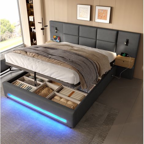 Letto matrimoniale 180x200 contenitore velluto grigio OKMYHOME (1/5)