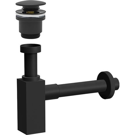 Sifone lavabo a canna quadrata nero opaco completo di piletta click clack (1/5)