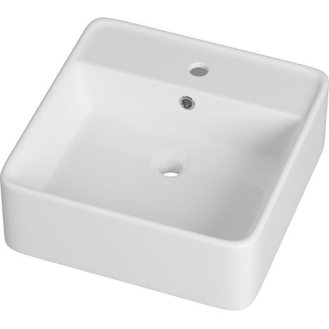 Vasque à Poser Salle de Bain Granitan Tera Rectangulaire Céramique Blanche 1 pièce (1/5)