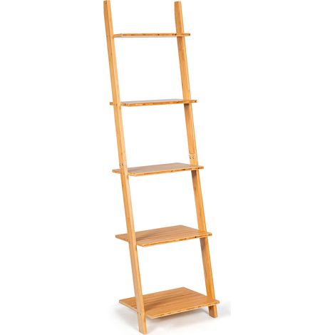 Libreria a scala in bambù multiuso con 5 ripiani, Scaffale moderno da soggiorno cucina ufficio 43x35x165cm (1/4)