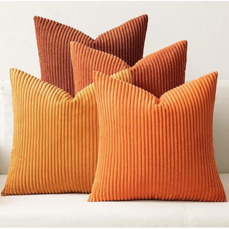 Solid color corduroy bohemian farmhouse style orange-green gradient living room decorative cushion cover home -- 45x45 -- pumpkin orange series