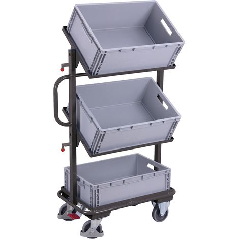 VarioFit Beistellwagen mit 3 Kunststoffkisten neigbar RAL 7016 (1/4)