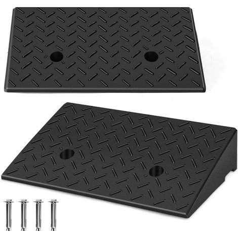 Jiubiaz Rampe de chargement 2 pièces Curb Rampé Rampe d'élevage Rampion de trottoir en caoutchouc portable de fauteuils roulants 49x30x11cm (1/5)
