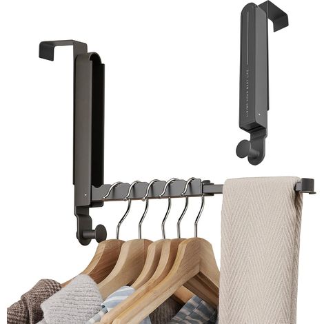 Crochet de porte à suspendre, compatible avec les portes jusqu'à 4,4 cm (1 3/4 po), 1 pièce, avec tige rétractable, séchoir à linge pliable à suspendre à la porte pour buanderie(gris sidéral, paquet d (1/5)