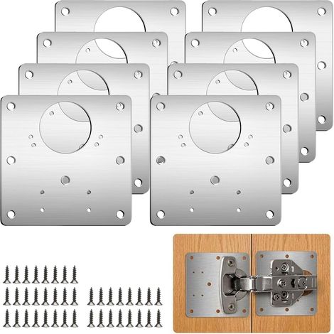 8 Pièces Plaque Reparation Charniere Porte 9x9 cm Avec Trou 48 Vis Charnière Porte Placard Plaque Réparation D'armoire Plates Dissimulées Acier Inoxydable Kit Meuble Hinge Repair pour Fenêtre Étagères (1/5)