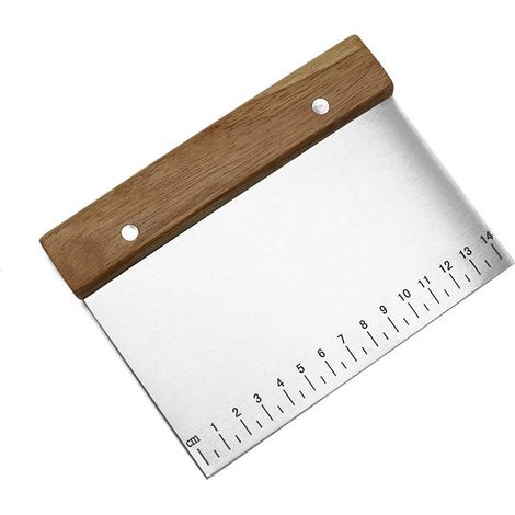 Grattoir à Pâtisserie Manche en Bois avec Echelle de Mesure, Coupe-Pâte pour Faire des Pizzas, des Pâtisseries, des Crêpes, pâte à pain,Grattoir en acier inoxydable multifonction Rectangulaires (1/5)