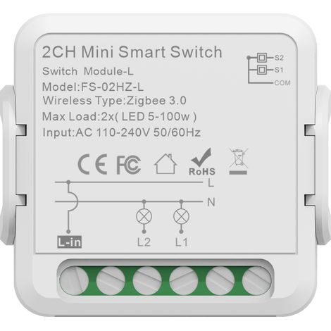 Interrupteur intelligent Zigbee 2 voies 16 A pour montage encastré – Compatible Tuya, commande vocale (Alexa/Google), contrôle via application mobile – Sans neutre, design compact pour boîte d’encastr (1/2)