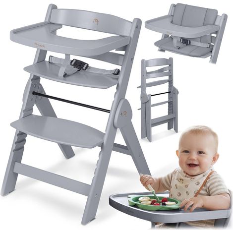 Wooden High Chair for Kids, Adjustable, Removable Tray (1/5)