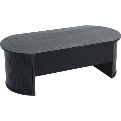 Oviala – Table basse relevable ovale en mélaminé effet bois – Dimensions 120x60x41cm – Espace de rangement 77x51,5cm – Charge max 50kg (1/5)