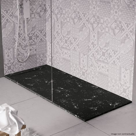 Receveur de douche en pierre naturelle extra plat à poser 70x150cm - blanc et noir marbre - ORIGINE (1/3)