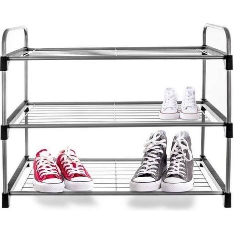 Orion étagère à chaussures argent trois niveaux métal (1/3)