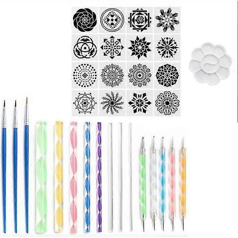 Kit de 33 outils pour mandala à points, kit de peinture sur galets avec pochoir, outil de peinture mandala K (1/5)