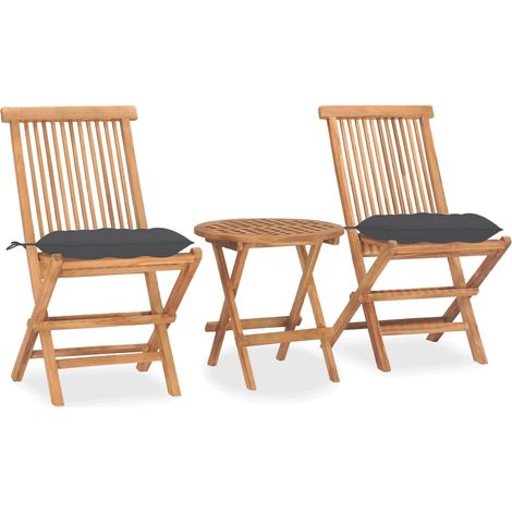 Set comedor de jardín plegable 3 piezas madera de teca cojines