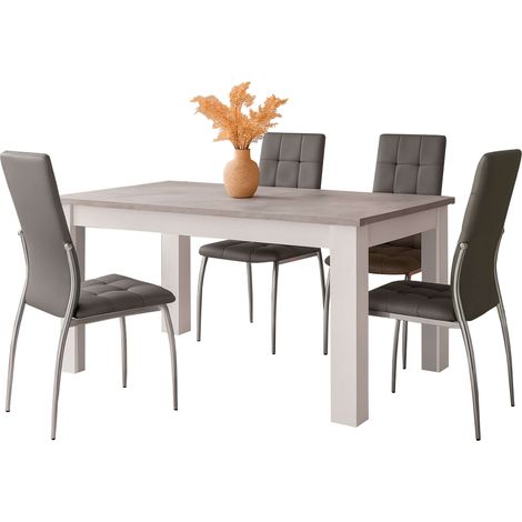 Juego de Comedor Mesa Extensible y 4 Sillas, Juego de Mesa Extensible y 4 Sillas, Mesa Rectangular Gris Cemento