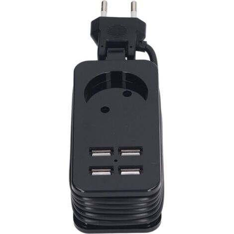 Multiprise Européenne 4 Ports USB, 1200W 10A, Adaptateur Secteur Antifeu pour Smartphone Tablette, Noir